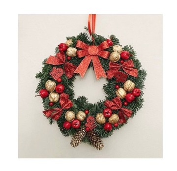 Wianek bożonarodzeniowy na drzwi stroik ŻYWY jodła