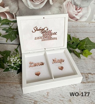 Белая коробочка для обручальных колец, ПЕРСОНАЛИЗАЦИЯ, узор P064
