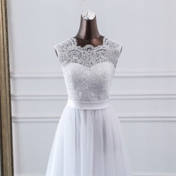 Suknia ślubna #8 biała wiązana krótki tren tiul koronka rozmiar 52 6XL