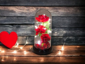 ВЕЧНАЯ РОЗА В СТЕКЛЕ В КУПОЛЕ СВЕТЯЩАЯСЯ НА ДЕНЬ ВАЛЕНТИНА СВЕТОДИОДНАЯ ПОДАРОЧНАЯ КОРОБКА