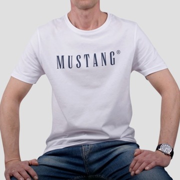 Koszulka Mustang Męska Bawełniana T-shirt z krótkim rękawem Biały r. L