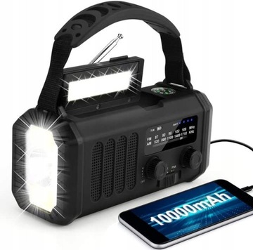 Radio solarne, AM/FM, przenośne radio z korbą