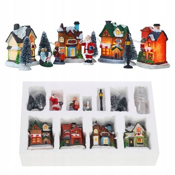 OZDOBY ŚWIĄTECZNE MINIATUROWE DOMY LED PREZENT