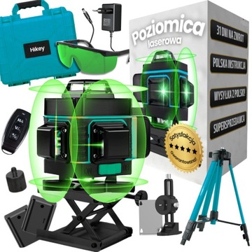LASER KRZYŻOWY ZIELONY POZIOMICA LASEROWA PŁASZCZYZNOWA 360 4D + STATYW
