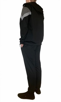 DRES MĘSKI z bawełną DRESY z kapturem BLUZA SPODNIE proste 9154 grafit 3XL