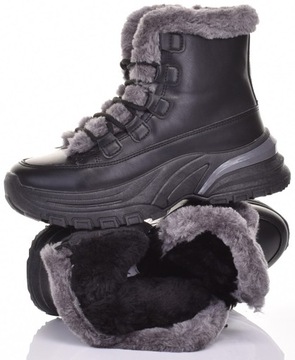 DAMSKIE SKÓRZANE SPORTOWE ŚNIEGOWCE OCIEPLONE BUTY ZIMOWE FUTERKO