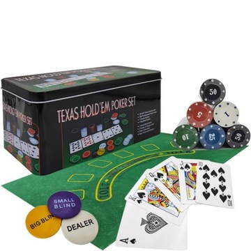 БОЛЬШОЙ НАБОР ДЛЯ ПОКЕРА, КАРТЫ, ФИШКИ, КОВРИК