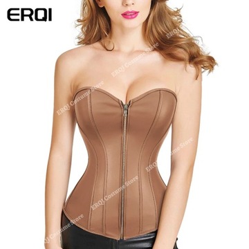 Brown Leather Corset Top for Women Red Sexy Linger