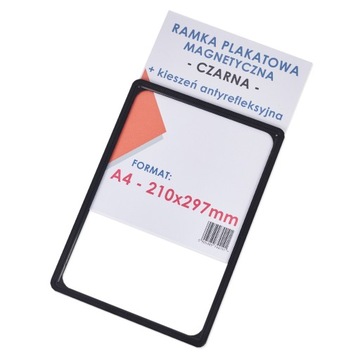 ЧЕРНАЯ МАГНИТНАЯ РАМКА ДЛЯ ПОСТЕРА A4 + ЗАЩИТНЫЙ КАРМАН ДЛЯ ПОСТЕРА - A4