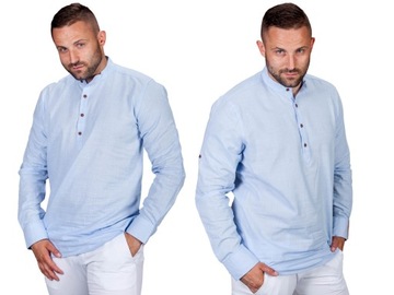 Koszula lniana bawełniana błękitna lato rozm. 3XL