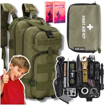Komplet Na Wyjazd Plecak Taktyczny Survival Kit Zielona Apteczka Mini 21el