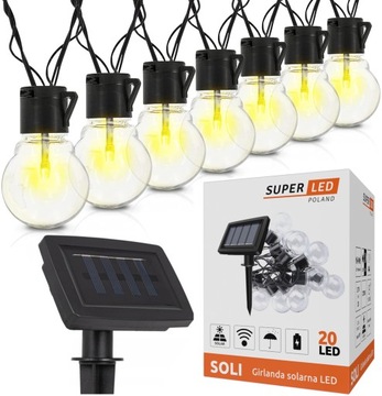 Girlanda solarna LED ogrodowa 20 x żarówek LED Kulki solarne SuperLED