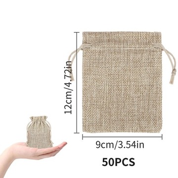 50x WORECZKI JUTOWY NATURALNE WOREK ZE SZNURKIEM
