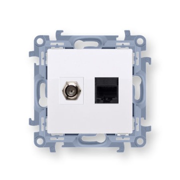 Simon 10 Gniazdo ant.+kom. F + RJ45 kat.5e białe