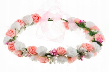 WIANEK KOMUNIJNY NA GŁOWE WIANUSZEK KWIATY RÓŻE BRANSOLETKA DO KOMUNII