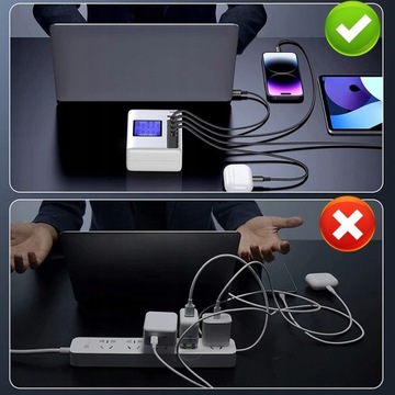 Настенное зарядное устройство 8x USB TYPE-C с ЖК-дисплеем, 60 Вт