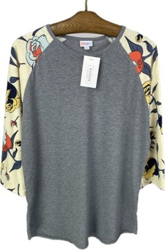 Bluzka damska szara kwiaty basic rękaw 3/4 róża LULA ROE r. 2XL