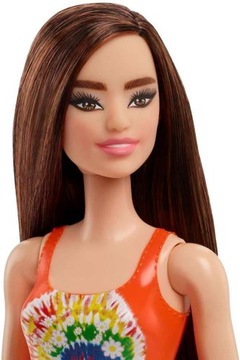 Lalka Barbie plażowa w pomarańczowym kostiumie HDC49 Mattel