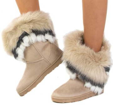 БЕЖЕВЫЕ ТЕПЛЫЕ СНЕЖНЫЕ БОТИНКИ С МЕХОМ НА ЛОТЫЛЯХ 39