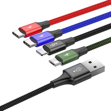 КАБЕЛЬ ДЛЯ БЫСТРОЙ ЗАРЯДКИ Baseus 4 в 1, 1,2 м, 2 порта USB-C Lightning microUSB