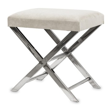 PUFA SREBRNA BEŻOWA METALOWA 45x45x30cm SIEDZISKO