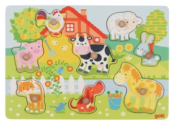 Goki Puzzle drewniane MONTESORI Zwierzątka z farmy Zabawka dla dziecka