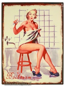 Modelka w łazience metalowy plakat retro vintage