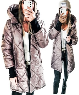 KURTKA DAMSKA PŁASZCZ ASYMETRYCZNA PIKOWANA DŁUŻSZA 40