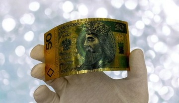 Красивая коллекционная позолоченная банкнота из ПВХ номиналом 50 злотых KAZIMIERZ III THE GREAT