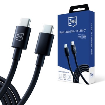 Czarny Silikonowy Kabel USB-C to C 100W 5A 1.2m - 3mk Hyper Cable Black