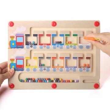 TABLICA MAGNETYCZNA MONTESSORI EDUKACYJNA DREWNIANA UKŁADANKA POCIĄG