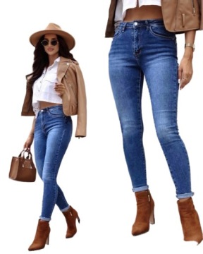 ELEGANCKIE SPODNIE DAMSKIE ELASTYCZNE JEANSY NIEBIESKIE RURKI KLASYCZNE S