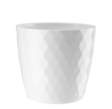 Doniczka osłonka plastikowa CRISTAL 16 cm biały połysk geometryczny wzór
