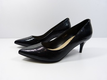 czarne klasyczne czółenka niskiej szpilce eleganckie buty skórzane Sala 35