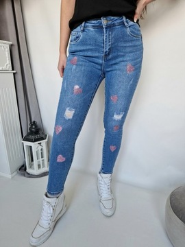БРЮКИ MINOUU JEANS РОЗОВЫЕ СЕРДЦА S