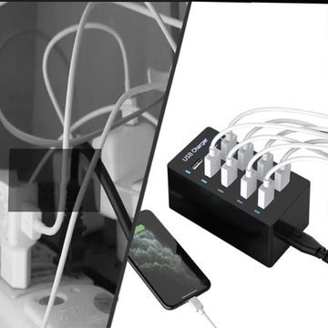 ŁADOWARKA 10xUSB TELEFONU SIECIOWA UNIWERSALNA 50W BIURKOWA STACJA ŁADUJĄCA