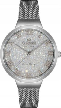 Srebrny Elegancki zegarek DAMSKI GLITTER brokatowy elegancki modny dla niej