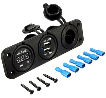 GNIAZDO ZAPALNICZKI 12V USB 5V 2A WOLTOMIERZ SAMOCHODOWY PANEL AUTO PLS37A
