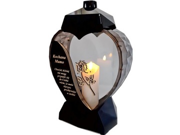 MAMA MAMIE ZNICZ LAMPION SERCE D CZARNY RÓŻA SENTENCJA ZŁOTO+ŚWIECA LED