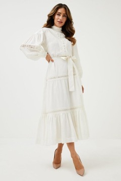 9Q63 KAREN MILLEN SUKIENKA KOSZULOWA IVORY MIDI 42