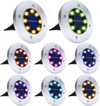 LAMPKA SOLARNA GRUNTOWA 13 CM LED KOLORY RGB OGRODOWE WBIJANE ZESTAW 12 szt
