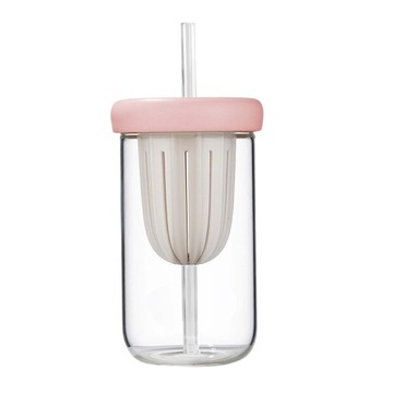 Бутылка Bubble Tea Cup с трубочкой для смузи Smoothies розовая 450мл