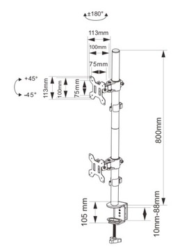 Wysoki 80cm Biurkowy Uchwyt na 2 monitory 13-32 cale podwójny Uniwersalny