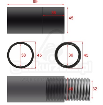 СОЕДИНИТЕЛЬ 38 ММ, ПРИКРЕПЕННЫЙ К ШЛАНГАМ НАРУЖНОГО ДИАМЕТРА. 40 мм