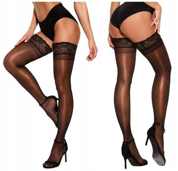 Pończochy Seksowne Czarne Samonośne Koronkowe Sexy