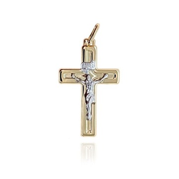 Złoty krzyżyk z wypukłą postacią Jezusa Chrystusa - białe złoto 585