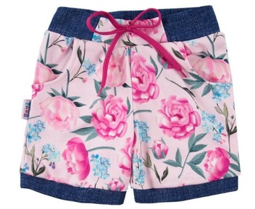 Szorty peony nadruk kwiaty róż kieszenie gumka 74