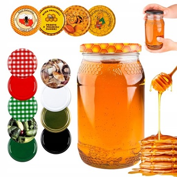 ZESTAW 10x SŁOIK SZKLANY Z PSZCZOŁĄ NA PRZETWORY MIÓD 900 ML Z ZAKRĘTKAMI