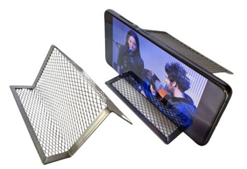 Wizytownik na biurko metalowy z siatki podstawka pod telefon srebrna