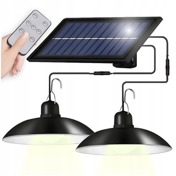 LAMPA SOLARNA OGRODOWA WISZĄCA ŻYRANDOL PODWÓJNY